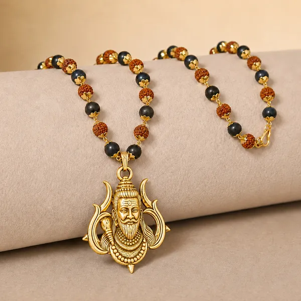 शिव त्रिशूल पेंडेंट के साथ रुद्राक्ष करुंगली माला - पवित्र सुरक्षा आभूषण 