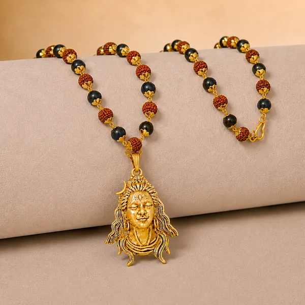 Rudraksha Karungali Mala with Shiva Dhyana Mudra Pendant