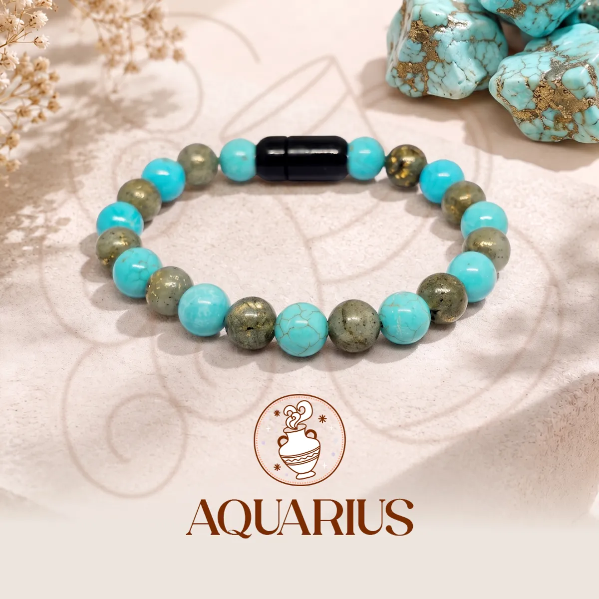 Aquarius Crystal Bracelet with FREE Raw Selenite Charging Plate