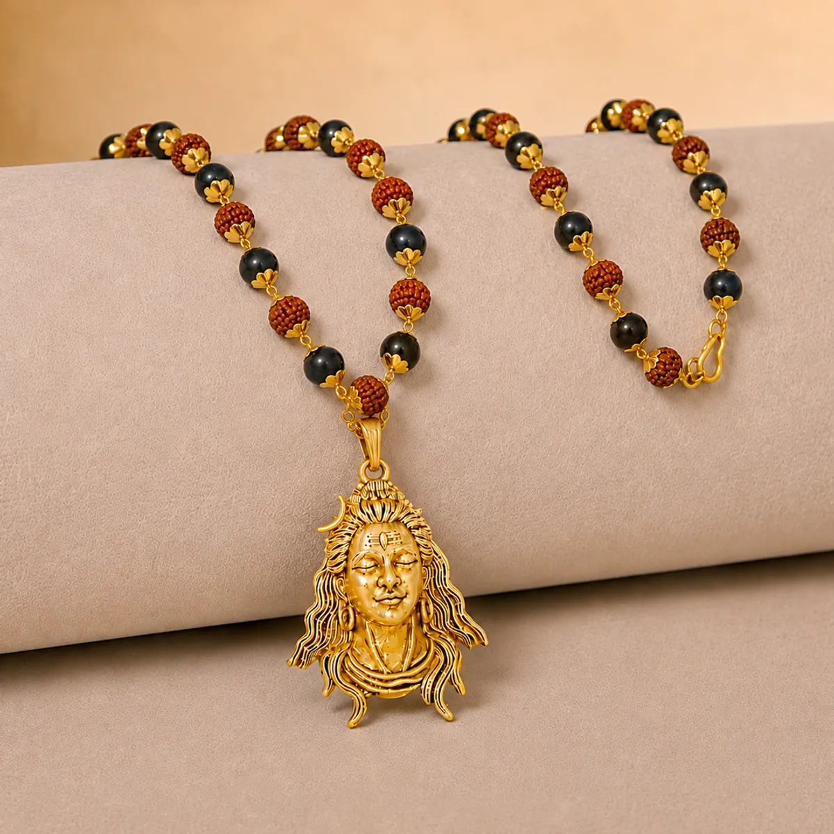 Rudraksha Karungali Mala with Shiva Dhyana Mudra Pendant