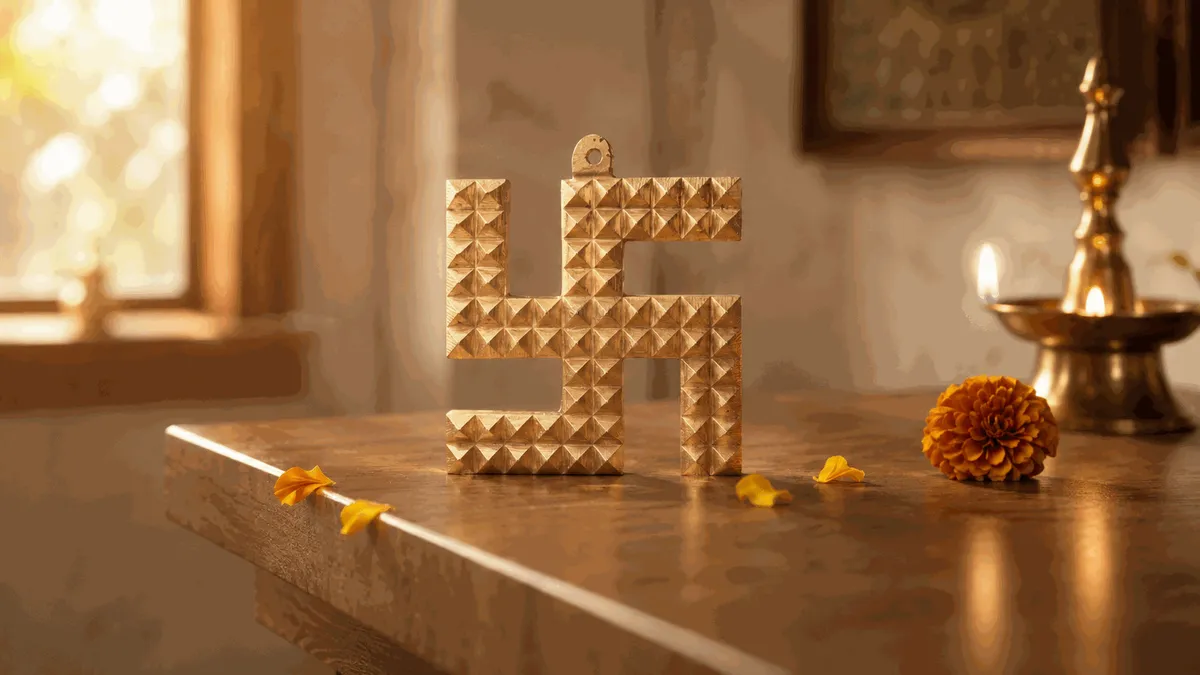 Copper Swastik Symbol (3 Inch) - Handcrafted Vastu Swastik for Main Door & Puja Room