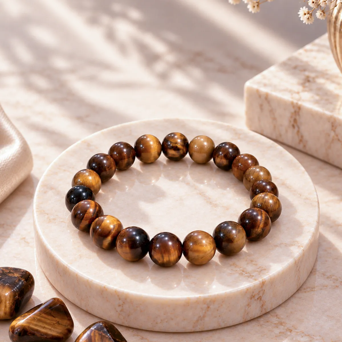 Tiger Eye Bracelet 10mm - Natural Tiger Eye Stone for Confidence, Focus & Success
