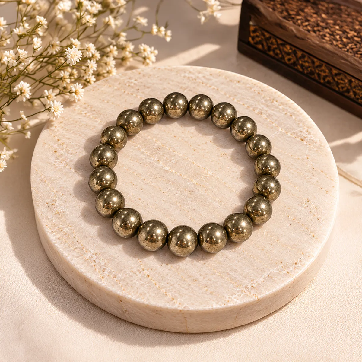 Natural Pyrite 10mm Bracelet - For Ambition, Prosperity & Growth