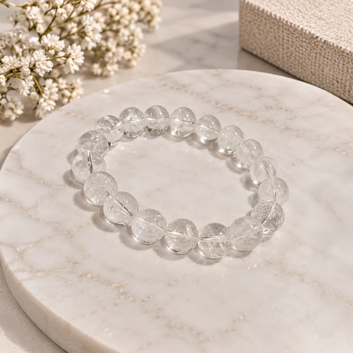 Clear Quartz Bracelet 10mm - Natural Crystal Bracelet for Clarity & Focus