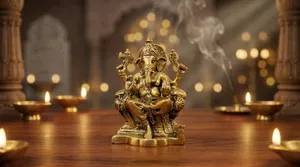 Brass Raja Ganesh Sitting Square Base
